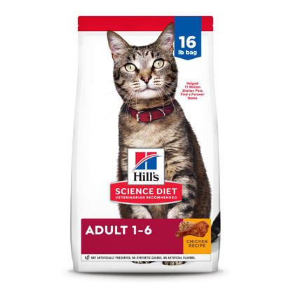 Picture of Hill's Science Diet Adult 1-6, Adult 1-6 Premium Nutrition, Dry Cat Food, Chicken Recipe, 16 lb Bag