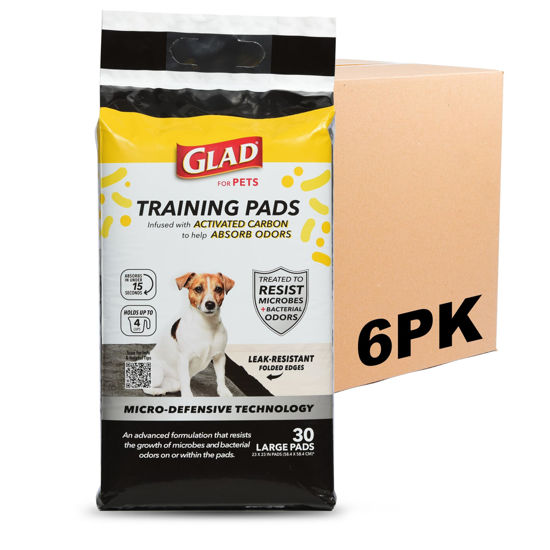 Picture of Glad for Pets Activated Carbon Puppy Training Pads with Anti-Microbial Technology, 23"x23" | Ultra Absorbent, Odor Control, Heavy Duty Puppy Potty Training Pads, 30ct - 6 Pack