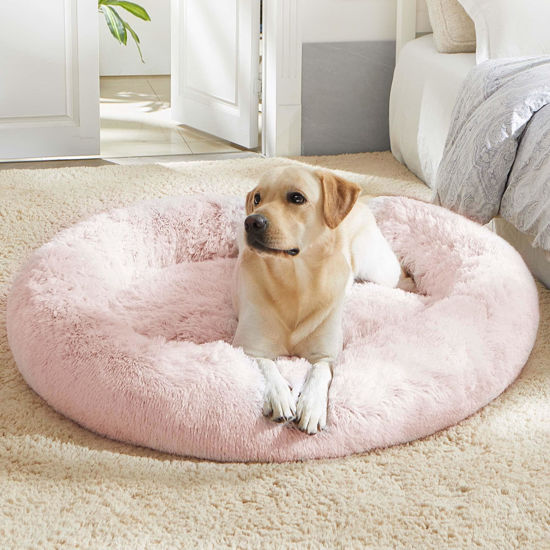 Picture of WESTERN HOME WH Calming Dog & Cat Bed, Anti-Anxiety Donut Cuddler Warming Cozy Soft Round Bed, Fluffy Faux Fur Plush Cushion Bed for Small Medium Dogs and Cats (20"/24"/30"/36")