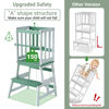 Picture of COSYLAND Kids Kitchen Step Stool, Toddler Standing Tower with CPC & FSC Certification, Removable Anti-Drop Railing Safety Rail Enjoys Unique Patented Design A Anti-tip Stable Structure Green & White