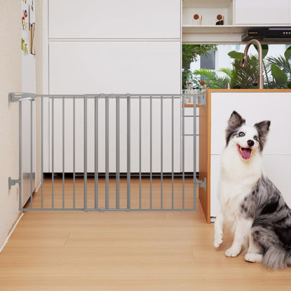 Picture of Babelio 31.5-55" No Bottom Bar Baby Gate Extra Wide, 2-in-1 Auto Close Dog Gate for The House, Stairs and Doorways, Safety Pet Gates with Large Walk Thru Door, Grey