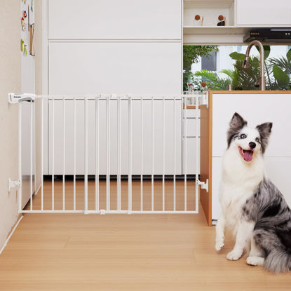 Picture of Babelio 31.5-55" No Bottom Bar Baby Gate Extra Wide, 2-in-1 Auto Close Dog Gate for The House, Stairs and Doorways, Safety Pet Gates with Large Walk Thru Door, White