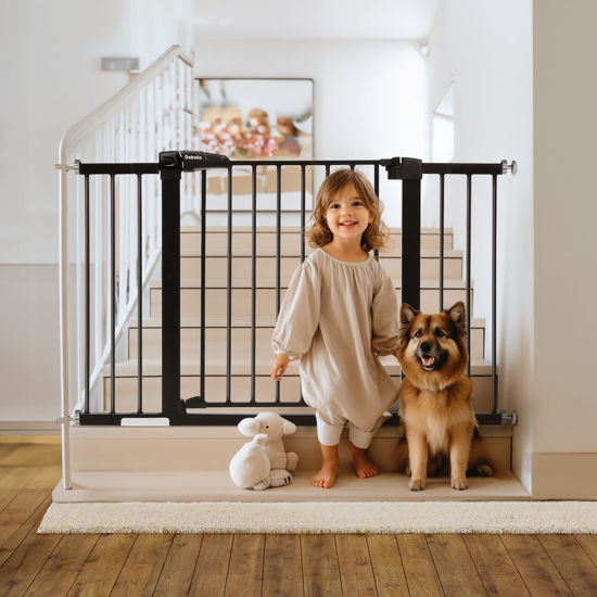 Picture of Babelio Metal Baby Gate, 29-48'' Auto Close Easy Install Pet Gate, Extra Wide Walk Thru Child Safety Gate, Pressure Mounted Dog Gate for Doorways & Stairs, with Y Spindle Rods