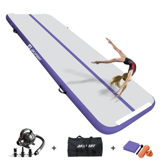 Picture of AKSPORT Inflatable Air Gymnastics Mat 10ft/13ft/16ft/20ft/23ft/26ft Tumble Track 4/8 inches Thickness Air Tumbling Mat with Air Pump for Home Use/Tumble/Gym/Training/Cheerleading