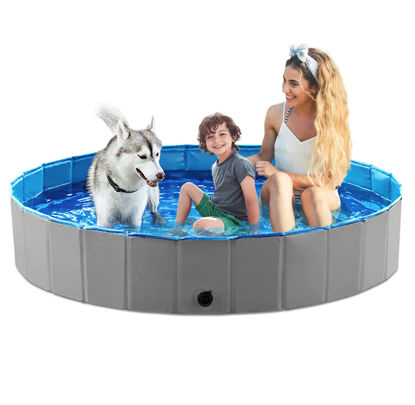 Picture of Jasonwell Foldable Dog Pet Bath Pool Collapsible Dog Pet Pool Bathing Tub Kiddie Pool Doggie Wading Pool for Puppy Small Medium Large Dogs Cats and Kids 71" Grey