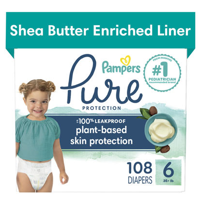 Picture of Pampers Pure Protection Diapers - Size 6, One Month Supply (108 Count), Hypoallergenic Premium Disposable Baby Diapers