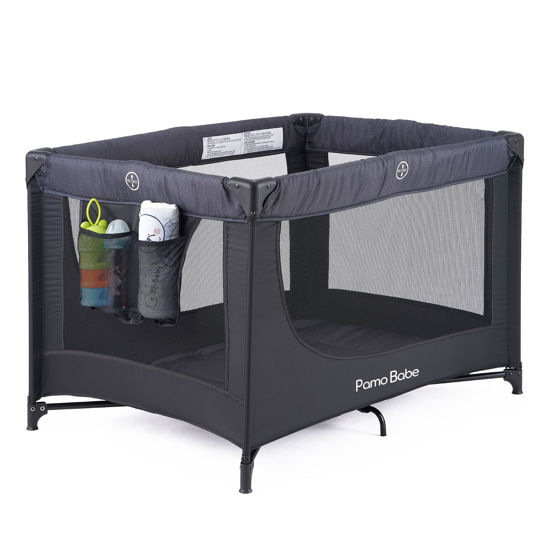 Picture of Pamo Babe Portable Crib Baby Playpen with Mattress and Carry Bag (Black)