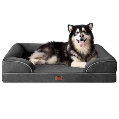 Picture of EHEYCIGA Orthopedic XL Dog Beds, Waterproof Memory Foam Dog Bed for Extra Large Dogs, Non-Slip Bottom and Egg-Crate Foam Big Dog Couch Bed with Washable Removable Cover, Dark Grey