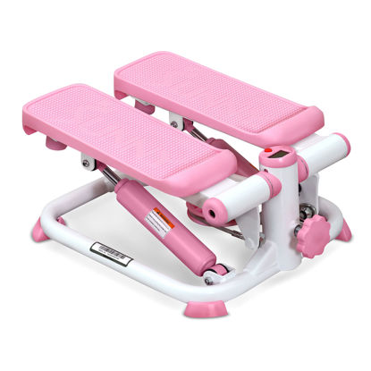 Picture of Sunny Health & Fitness Mini Stepper for Exercise Low-Impact Stair Step Cardio Equipment with Resistance Bands, Digital Monitor, Up Down Pink - P2000