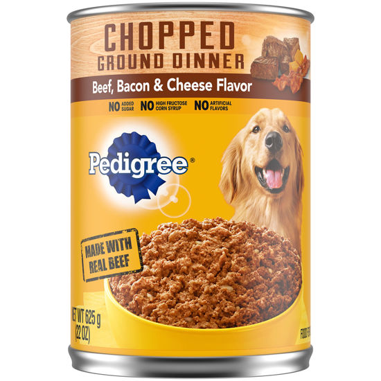 Picture of PEDIGREE CHOPPED GROUND DINNER Adult Canned Soft Wet Dog Food Beef, Bacon & Cheese Flavor, 22 oz. Cans (Pack of 12)