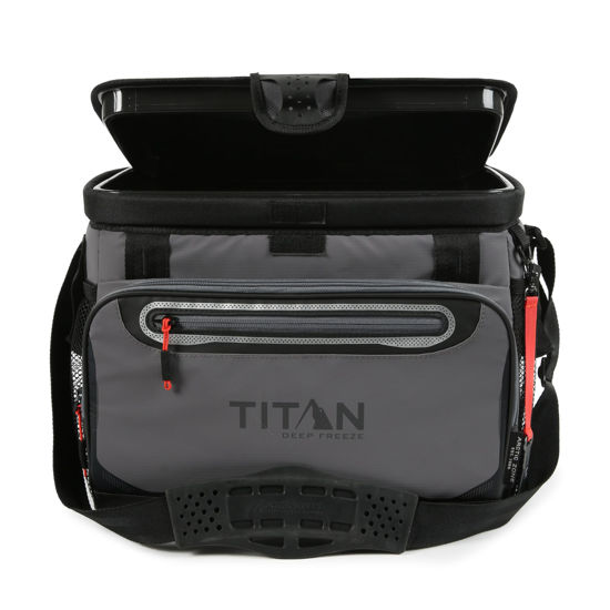 Picture of Titan Deep Freeze Cooler - Father's Day Gifts - 30 Can Zipperless Hardbody Cooler - Deep Freeze Insulation, HardBody Liner, and SmartShelf - Sharkskin Gray