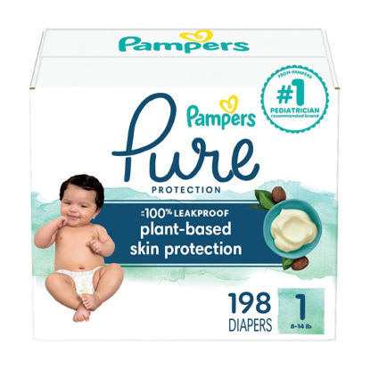 Picture of Pampers Pure Protection Diapers - Size 1, One Month Supply (198 Count), Hypoallergenic Premium Disposable Baby Diapers