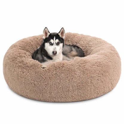 Picture of Bedsure Calming Dog Bed for Large Dogs - Donut Washable Large Pet Bed, 36 inches Anti-Slip Round Fluffy Plush Faux Fur Dog Bed, Fits up to 100 lbs Pets, Camel