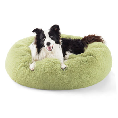 Picture of Bedsure Calming Dog Bed for Large Dogs - Donut Washable Large Pet Bed, Anti-Slip Round Fluffy Plush Faux Fur Dog Bed, Fits up to 100 lbs Pets, Green, 36 inches