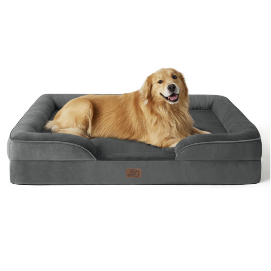 Picture of Bedsure Orthopedic Dog Bed for Extra Large Dogs - XL Plus Waterproof Dog Sofa Beds, Supportive Foam Pet Couch Bed with Removable Washable Cover, Waterproof Lining and Nonskid Bottom, Dark Grey