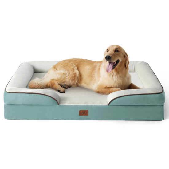 Picture of Bedsure Orthopedic Dog Bed for Extra Large Dogs - XL Plus Waterproof Dog Sofa Beds, Supportive Foam Pet Couch Bed with Removable Washable Cover, Waterproof Lining and Nonskid Bottom, Washed Blue