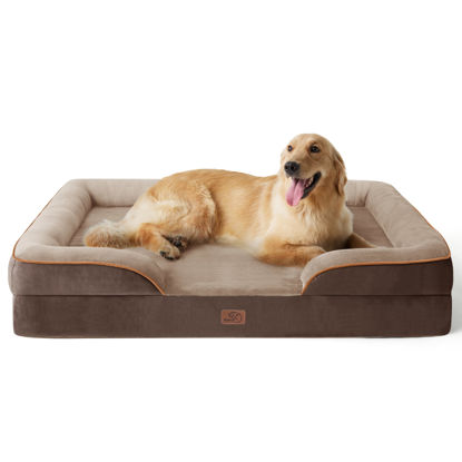 Picture of Bedsure Orthopedic Dog Bed for Extra Large Dogs - XL Plus Waterproof Dog Sofa Beds, Supportive Foam Pet Couch Bed with Removable Washable Cover, Waterproof Lining and Nonskid Bottom, Brown