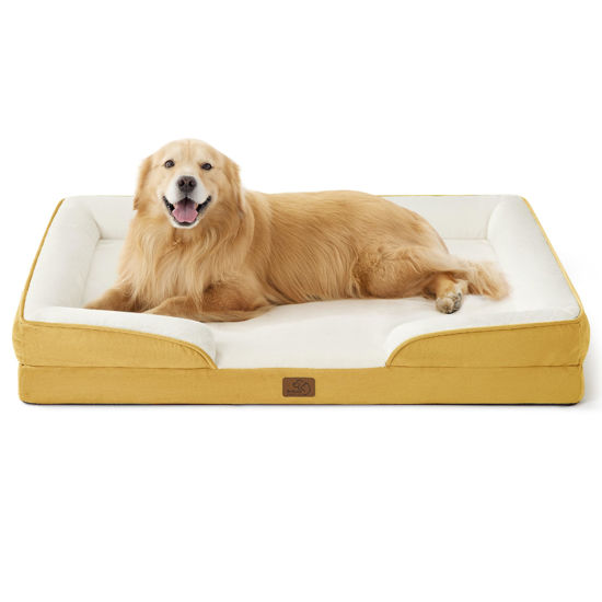 Picture of Bedsure Orthopedic Dog Bed for Extra Large Dogs - XL Plus Waterproof Dog Sofa Beds, Supportive Foam Pet Couch Bed with Removable Washable Cover, Waterproof Lining and Nonskid Bottom, Spicy Mustard