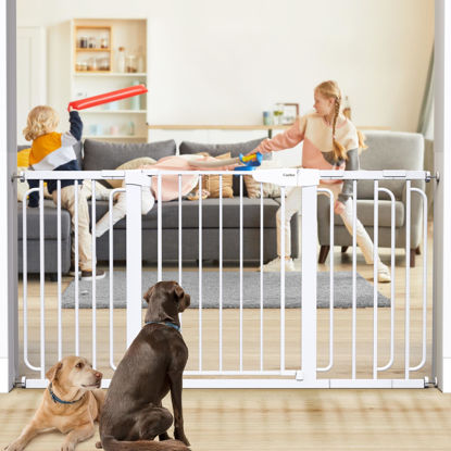 Picture of Cumbor 29.7-57" Extra Wide Baby Gate for Stairs, Mom's Choice Awards Winner-Dog Gate for Doorways, Pressure Mounted Walk Through Safety Child Gate for Kids Toddler, Tall Pet Puppy Fence Gate, White