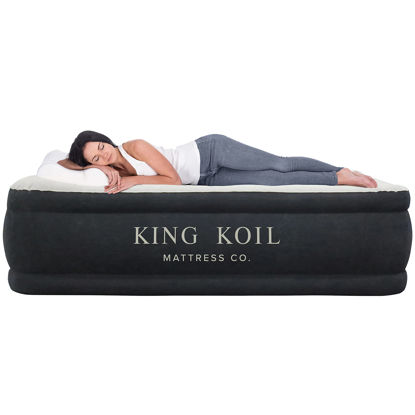 Picture of King Koil Plush Pillow Top Twin Air Mattress with Built-in High-Speed Pump for Camping, Home & Guests - 20” Twin Size Airbed Luxury Inflatable Blow Up Mattress, Waterproof, 1-Year Warranty