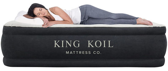 Picture of King Koil Luxury Full Size Plush Pillow Top Air Mattress with Built-in High-Speed Pump for Home, Camping & Guests-Inflatable Airbed Double High Blow Up Mattress, Durable, Waterproof - 1-Year Warranty