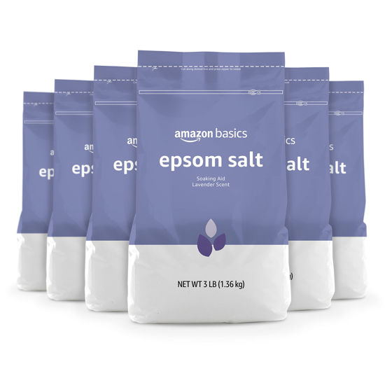 Picture of Amazon Basics Epsom Salt Soaking Aid, Lavender Scented, 3 Pound, 6-Pack (Previously Solimo)