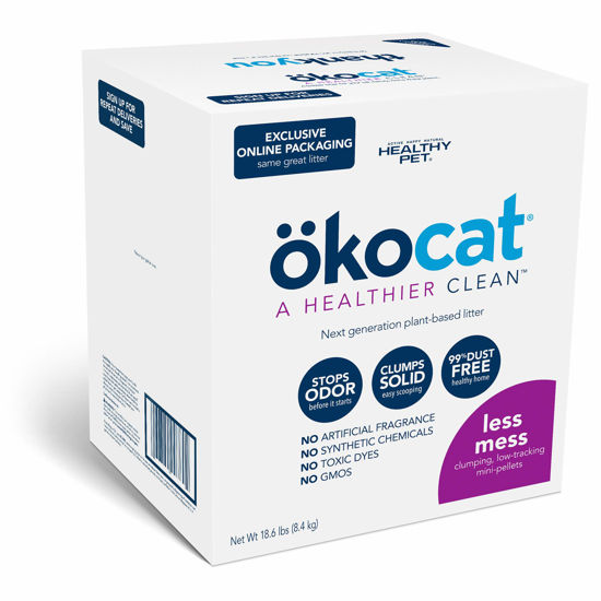 Picture of ökocat Less Mess Natural Wood Clumping Cat Litter Mini-Pellets, Great for Long-Hair Breeds, 18.6 lbs, Large