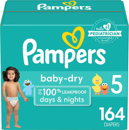 Picture of Pampers Baby Dry Diapers - Size 5, One Month Supply (164 Count), Absorbent Disposable Diapers