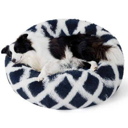 Picture of Bedsure Calming Dog Bed for Large Dogs - Donut Washable Large Pet Bed, 36 inches Anti-Slip Round Fluffy Plush Faux Fur Dog Bed, Fits up to 100 lbs Pets, Diamond Blue