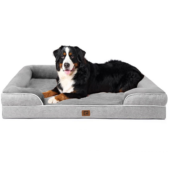 Picture of EHEYCIGA Orthopedic XL Dog Beds, Waterproof Memory Foam Dog Bed for Extra Large Dogs, Non-Slip Bottom and Egg-Crate Foam Big Dog Couch Bed with Washable Removable Cover, Grey