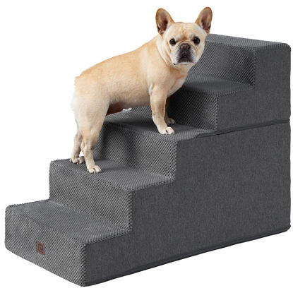 Picture of EHEYCIGA Dog Stairs for High Bed 25”H, 5-Step Extra Wide Dog Steps for Bed, Pet Steps for Small Dogs and Cats, Non-Slip Balanced Dog Indoor Ramp, Grey