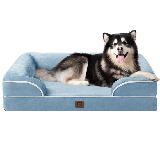 Picture of EHEYCIGA Orthopedic XL Dog Beds, Waterproof Memory Foam Dog Bed for Extra Large Dogs, Non-Slip Bottom and Egg-Crate Foam Big Dog Couch Bed with Washable Removable Cover, Washed Blue