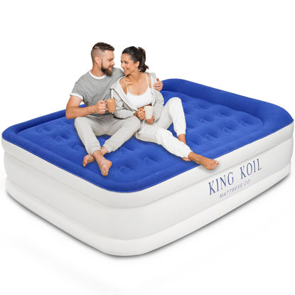 Picture of King Koil Luxury Pillow Top Plush Queen Air Mattress With Built-in High-Speed Pump Best For Home, Camping, Guests, 20" Queen Size Double Airbed Adjustable Blow Up Mattress, Waterproof, 1-Year Warranty