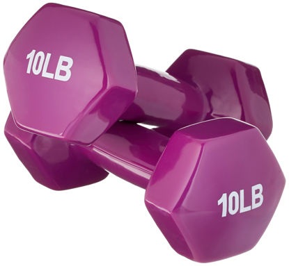 Picture of Amazon Basics Vinyl Hexagon Workout Dumbbell Hand Weight, 10 pounds, Set of 2, Purple