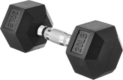 Picture of Amazon Basics Rubber Encased Exercise & Fitness Hex Dumbbell, Hand Weight for Strength Training, 20 lb, Black & Silver