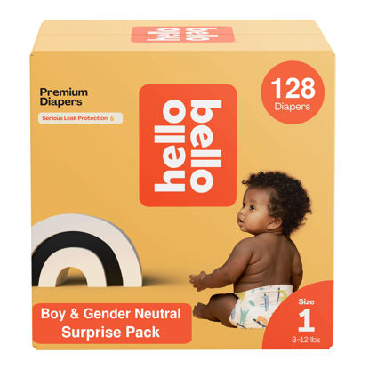 Picture of Hello Bello Premium Diapers, Size 1 (8-12 lbs) Surprise Pack for Boys - 128 Count, Hypoallergenic with Soft, Cloth-Like Feel - Assorted Boy & Gender Neutral Patterns