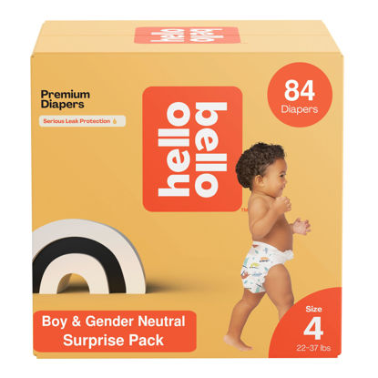 Picture of Hello Bello Premium Diapers, Size 4 (22-37 lbs) Surprise Pack for Boys - 84 Count, Hypoallergenic with Soft, Cloth-Like Feel - Assorted Boy & Gender Neutral Patterns