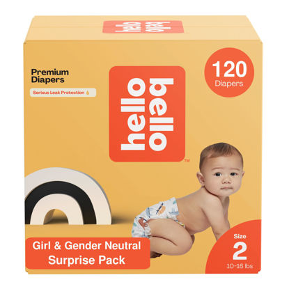 Picture of Hello Bello Diapers, Size 2 (10-16 lbs) Surprise Pack for Girls - 120 Count of Premium Disposable Baby Diapers, Hypoallergenic with Soft, Cloth-Like Feel - Assorted Girl & Gender Neutral Patterns