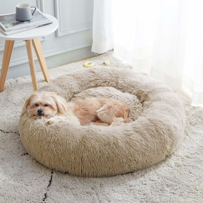 Picture of Calming Dog Bed & Cat Bed, Anti-Anxiety Donut Dog Cuddler Bed, Warming Cozy Soft Dog Round Bed, Fluffy Faux Fur Plush Dog Cat Cushion Bed for Small Medium Dogs and Cats (20"/24"/27"/30")