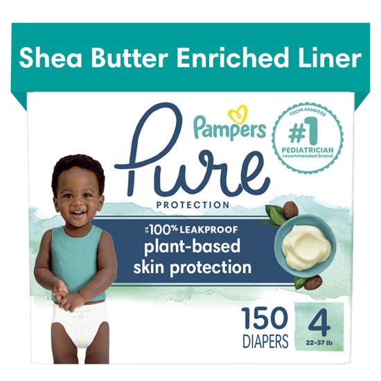 Picture of Pampers Pure Protection Diapers - Size 4, One Month Supply (150 Count), Hypoallergenic Premium Disposable Baby Diapers