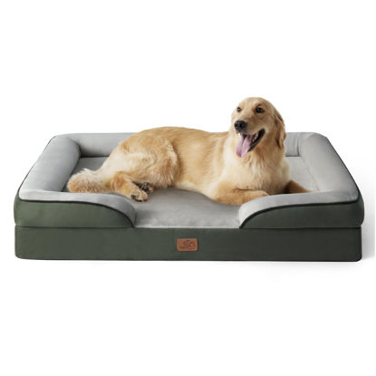 Picture of Bedsure Orthopedic Dog Bed for Extra Large Dogs - XL Plus Waterproof Dog Sofa Beds, Supportive Foam Pet Couch Bed with Removable Washable Cover, Waterproof Lining and Nonskid Bottom, Dark Green