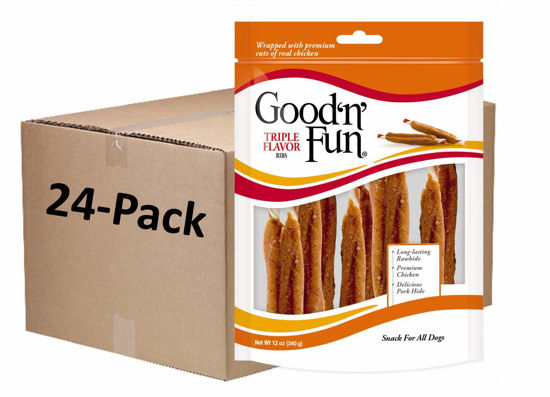 Picture of Good ’n’ Fun Triple Flavor Ribs, Rawhide Snack for All Dogs