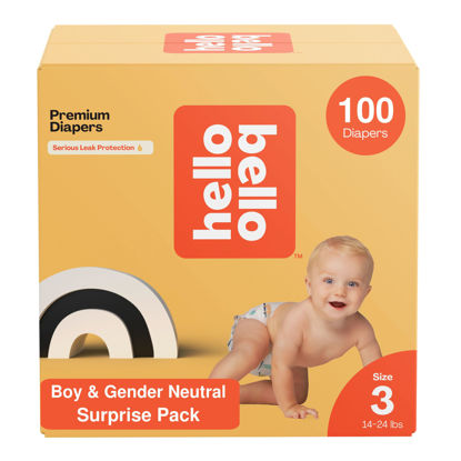 Picture of Hello Bello Premium Diapers, Size 3 (14-24 lbs) Surprise Pack for Boys - 100 Count (Pack of 1), Hypoallergenic with Soft, Cloth-Like Feel - Assorted Boy & Gender Neutral Patterns