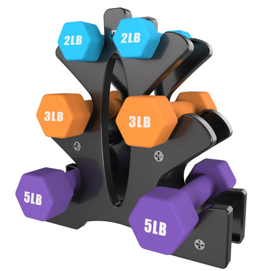 Picture of Portzon Weights Dumbbells Set with Various Color and Weights and Compatible, 1-15 LB, Anti-Slip, Anti-roll, Hex Shape