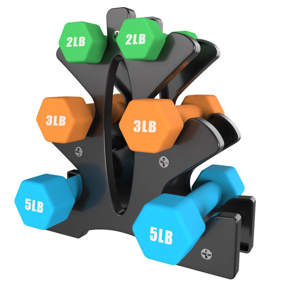 Picture of Portzon Weights Dumbbells Set with Various Color and Weights and Compatible, 1-15 LB, Anti-Slip, Anti-roll, Hex Shape