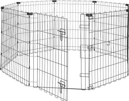 Picture of Amazon Basics - Octagonal Foldable Metal Exercise Pet Play Pen for Dogs, Fence Pen, Single Door, Small, 60 x 60 x 30 Inches, Black