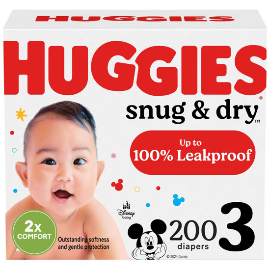 Picture of Huggies Size 3 Diapers, Snug & Dry Baby Diapers, Size 3 (16-28 lbs), 200 Count (4 Packs of 50), Packaging May Vary