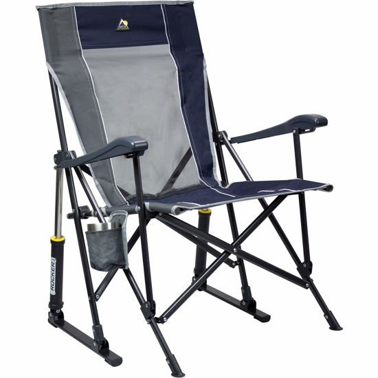 Picture of GCI Outdoor Roadtrip Rocker Camping Chair | Portable, Folding Rocking Chair with Solid, Durable Armrests, Drink Holder & Comfortable Extended Backrest - Midnight