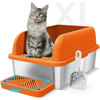 Picture of Enclosed Stainless Steel Litter Box with Lid Extra Large Litter Box for Big Cats XL Metal Litter Box, Litter Pan Tray with High Sides Enclosure, Anti-Leakage, Easy Cleaning (Orange)