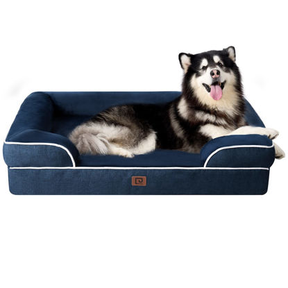 Picture of EHEYCIGA Orthopedic Dog Beds for Extra Large Dogs, Waterproof Memory Foam XXL Dog Bed with Sides, Non-Slip Bottom and Egg-Crate Foam Big Dog Couch Bed with Washable Removable Cover, Navy